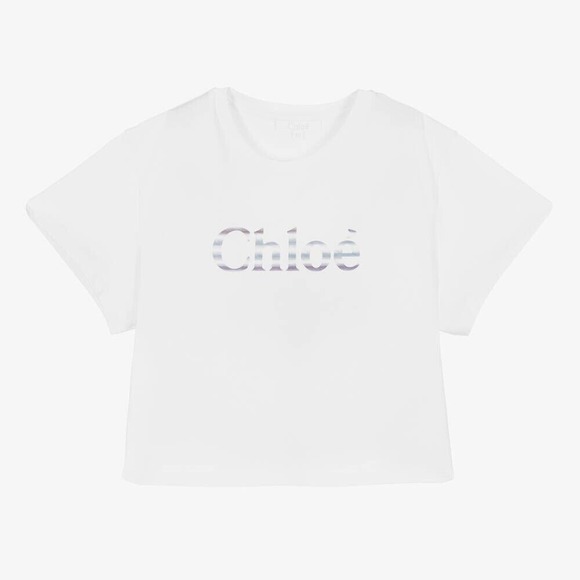 Chloé Girls' Logo Short Sleeve Cropped T Shirt Tee white‎ Size 2Y 2 Years NEW